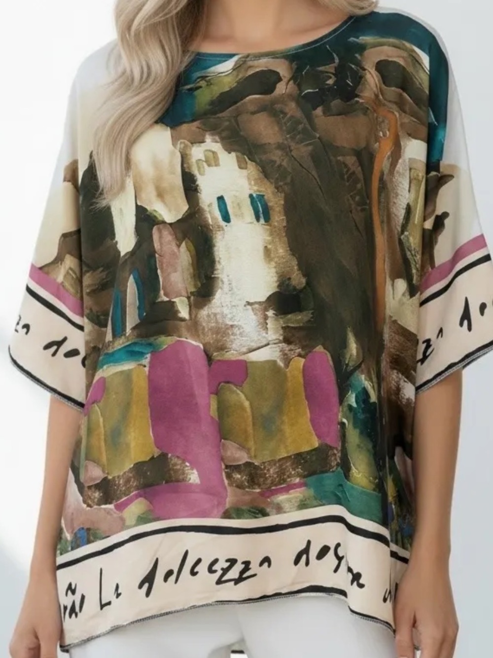 MADE IN ITALY 🇮🇹 Abstract Painterly Print Top in Multicolor